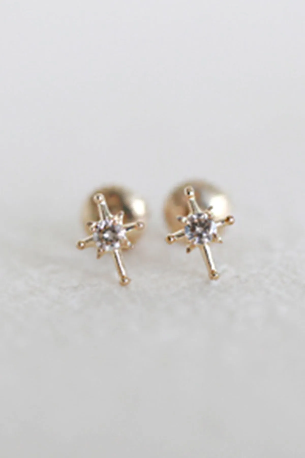 14K Gold CZ, Moissanite, Lab or Genuine Diamond Star Internally Threaded Flat Back Earring Labret