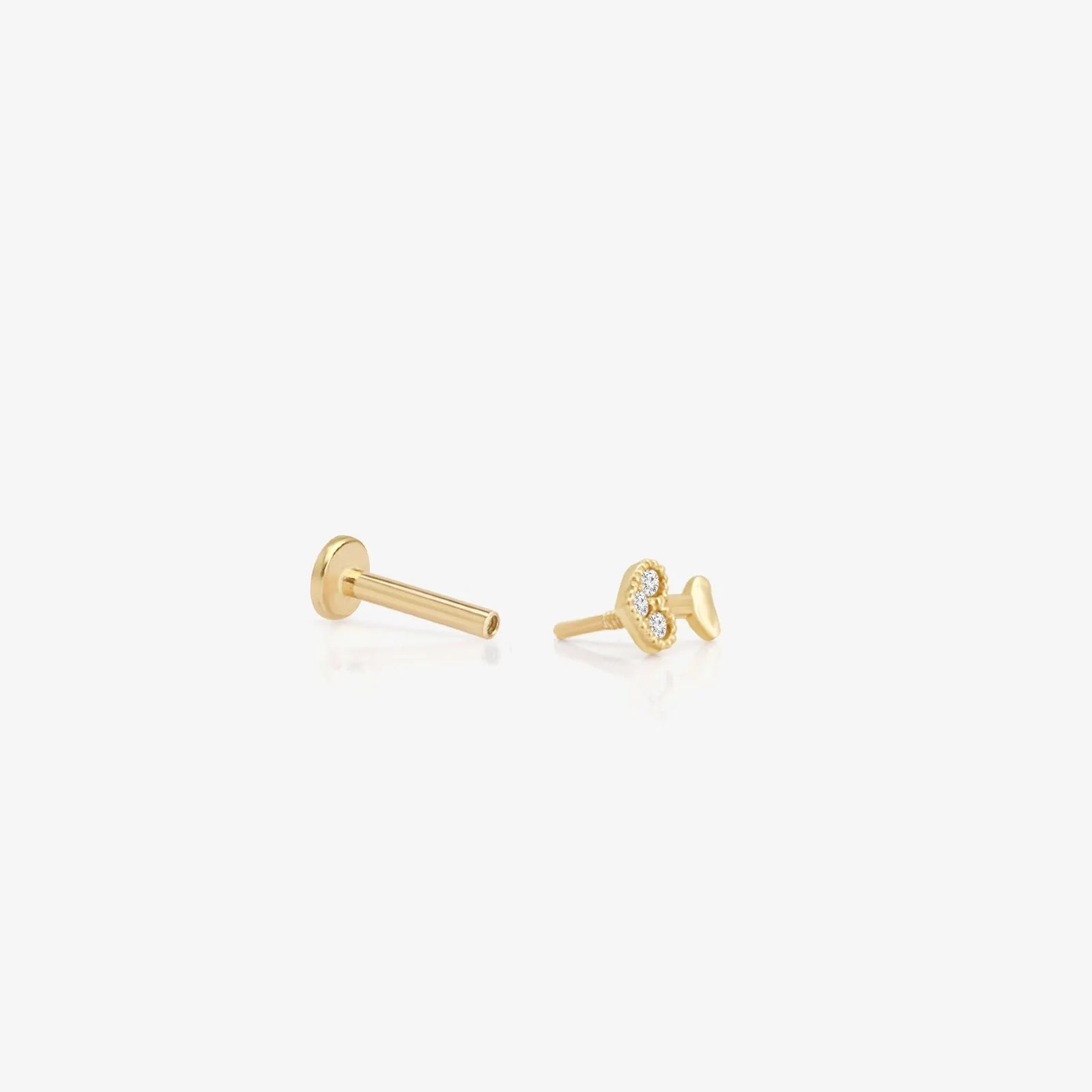 14K Gold CZ,Moissanite,Lab or Diamond Heart Arrow Internally Threaded Flat Back Earring Labret