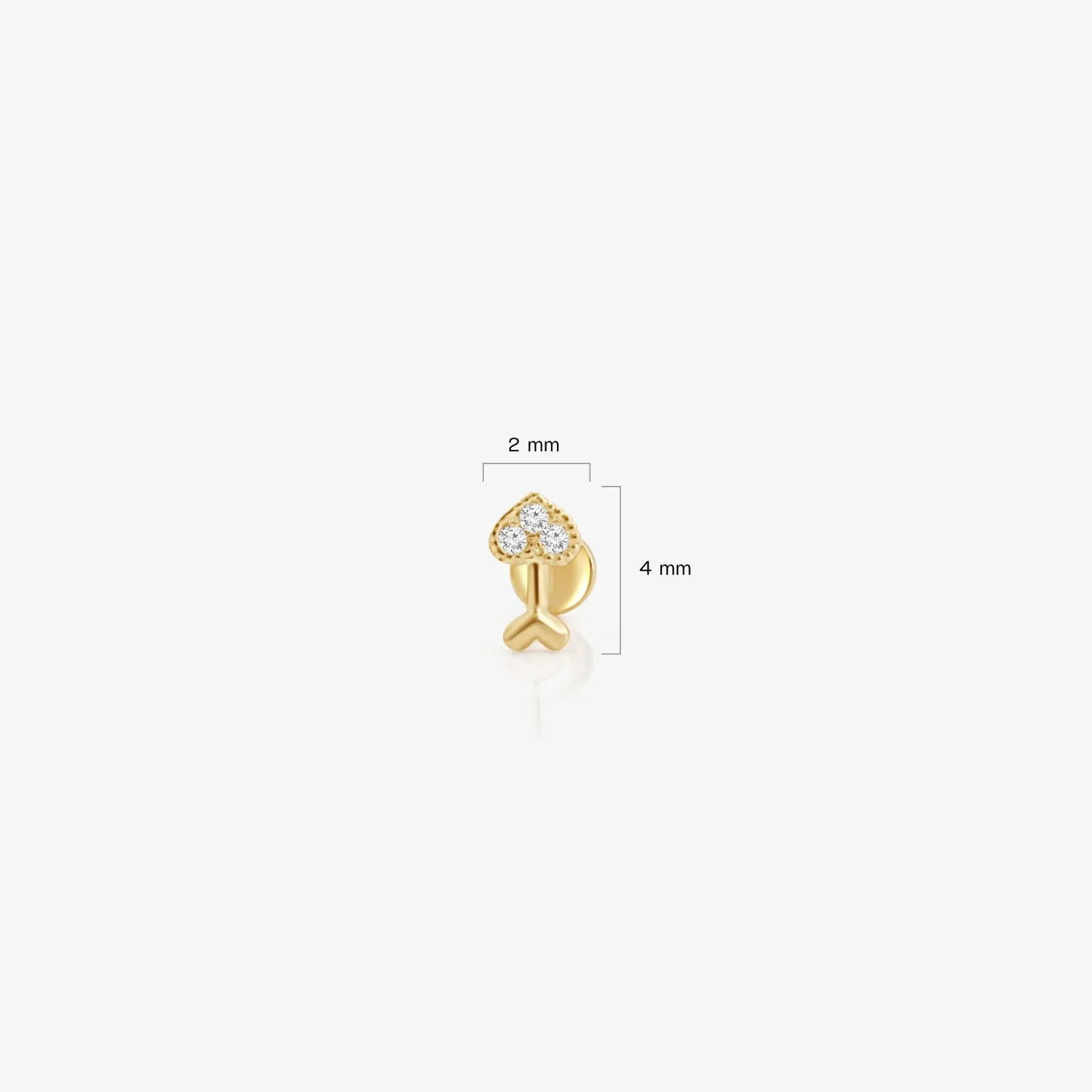 14K Gold CZ,Moissanite,Lab or Diamond Heart Arrow Internally Threaded Flat Back Earring Labret