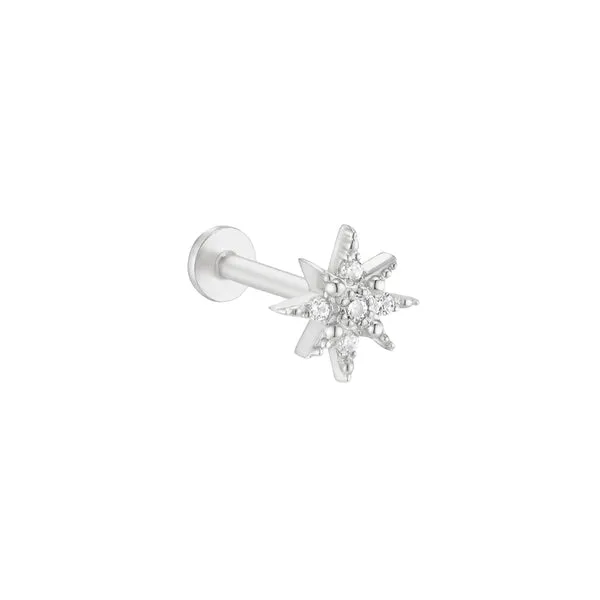 14K Gold CZ,Moissanite,Lab or Genuine Diamond Star Internally Threaded Flat Back Earring Labret