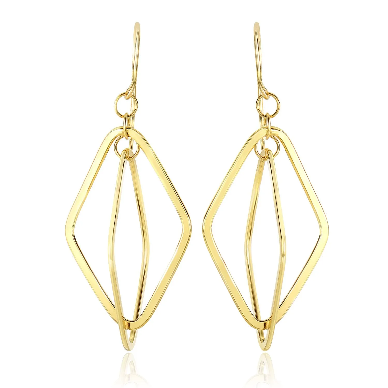 14k Yellow Gold Flat Open Diamond Interlaced Style Drop Earrings-rx3788