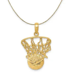 14k Yellow Gold Swoosh Basketball Through Net Necklace