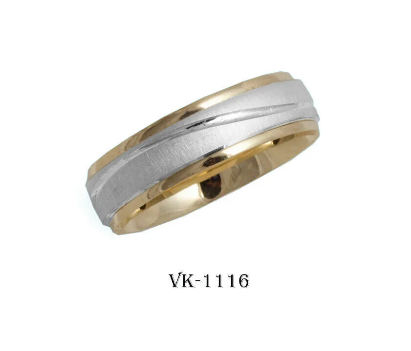 18k Solid Gold Elegant Ladies Modern Matte Finish Flat Band 6MM Ring VK1116v