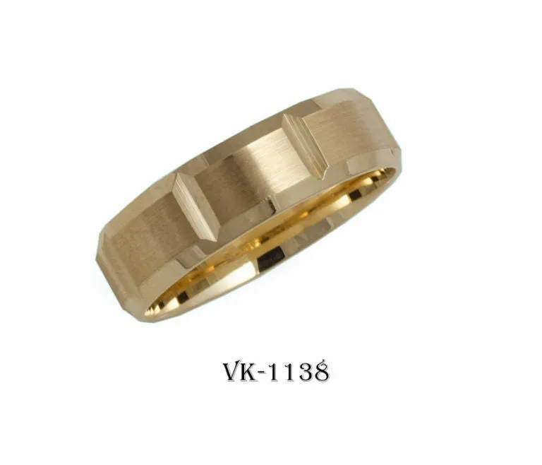 18k Solid Gold Elegant Ladies Modern Matte Finished Flat Band 6mm Ring VK1138v