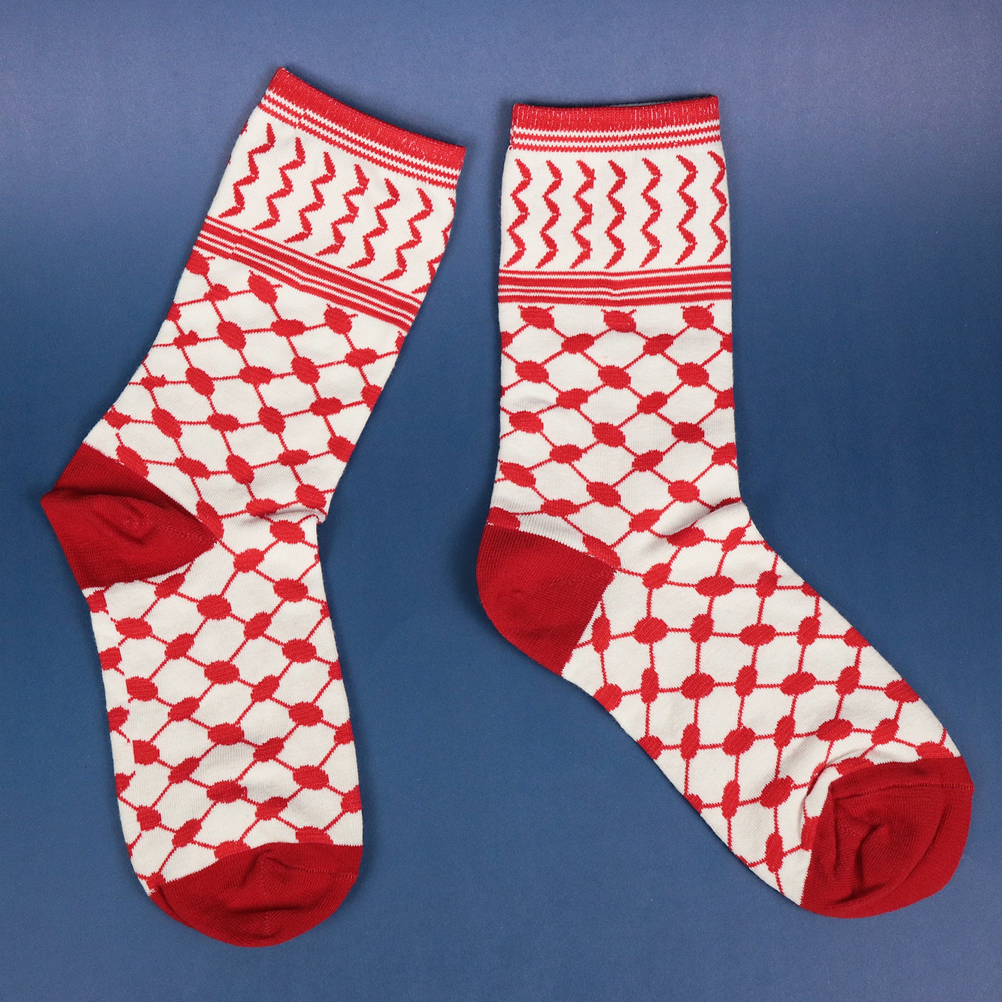 Arabic Habibi Saudi Arabian Print Shin High Socks | Red And White Socks