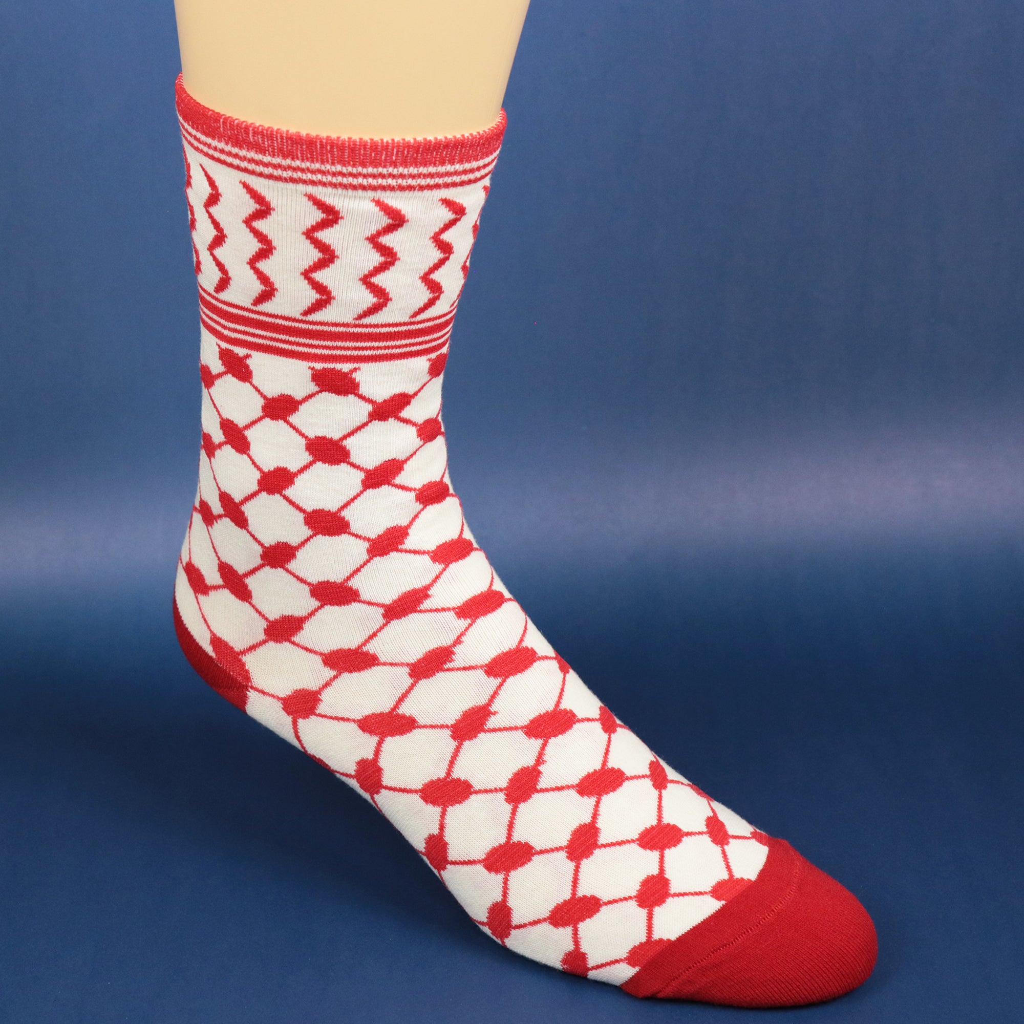 Arabic Habibi Saudi Arabian Print Shin High Socks | Red And White Socks