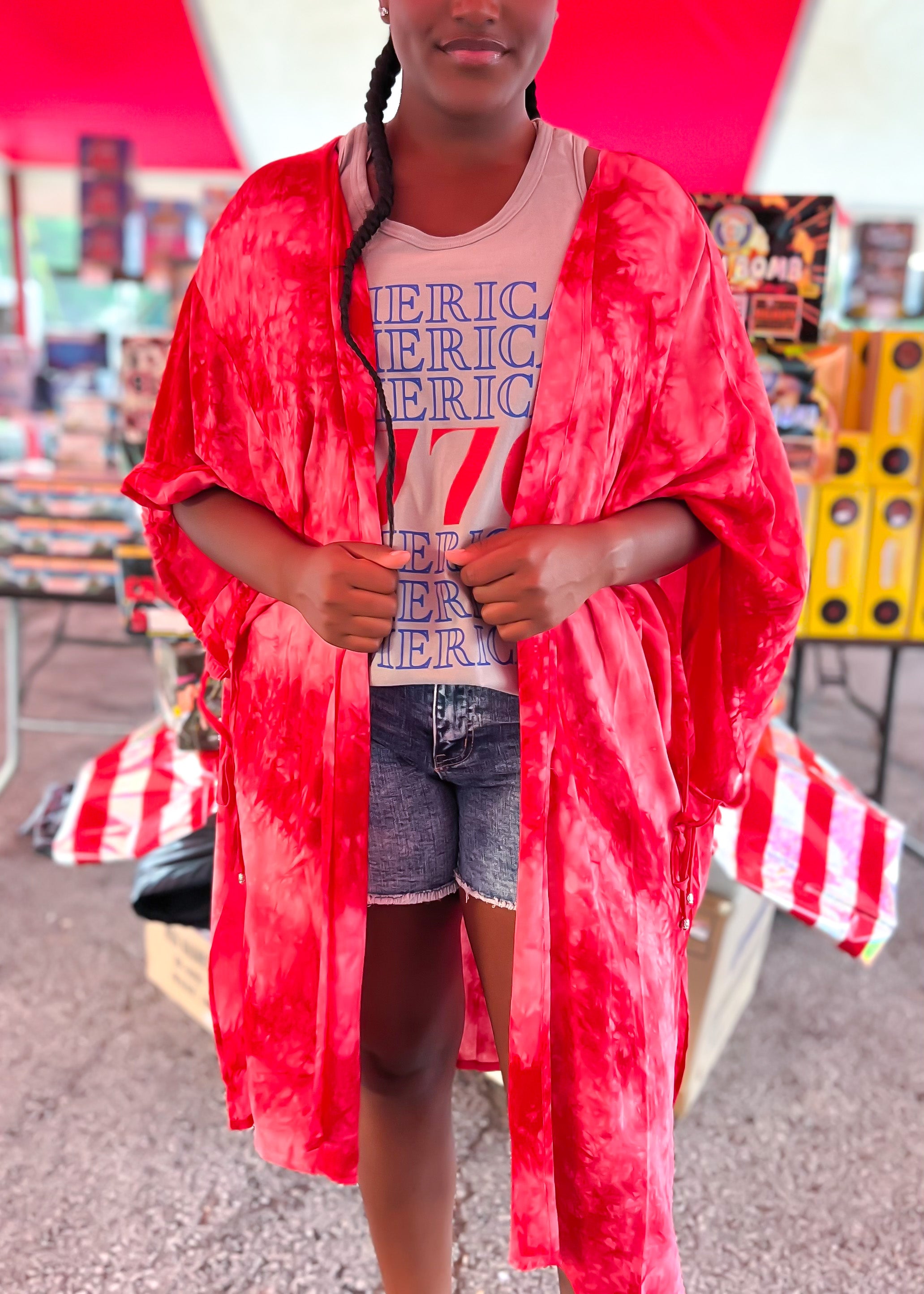 Beaming Tie Dye Kimono | Red