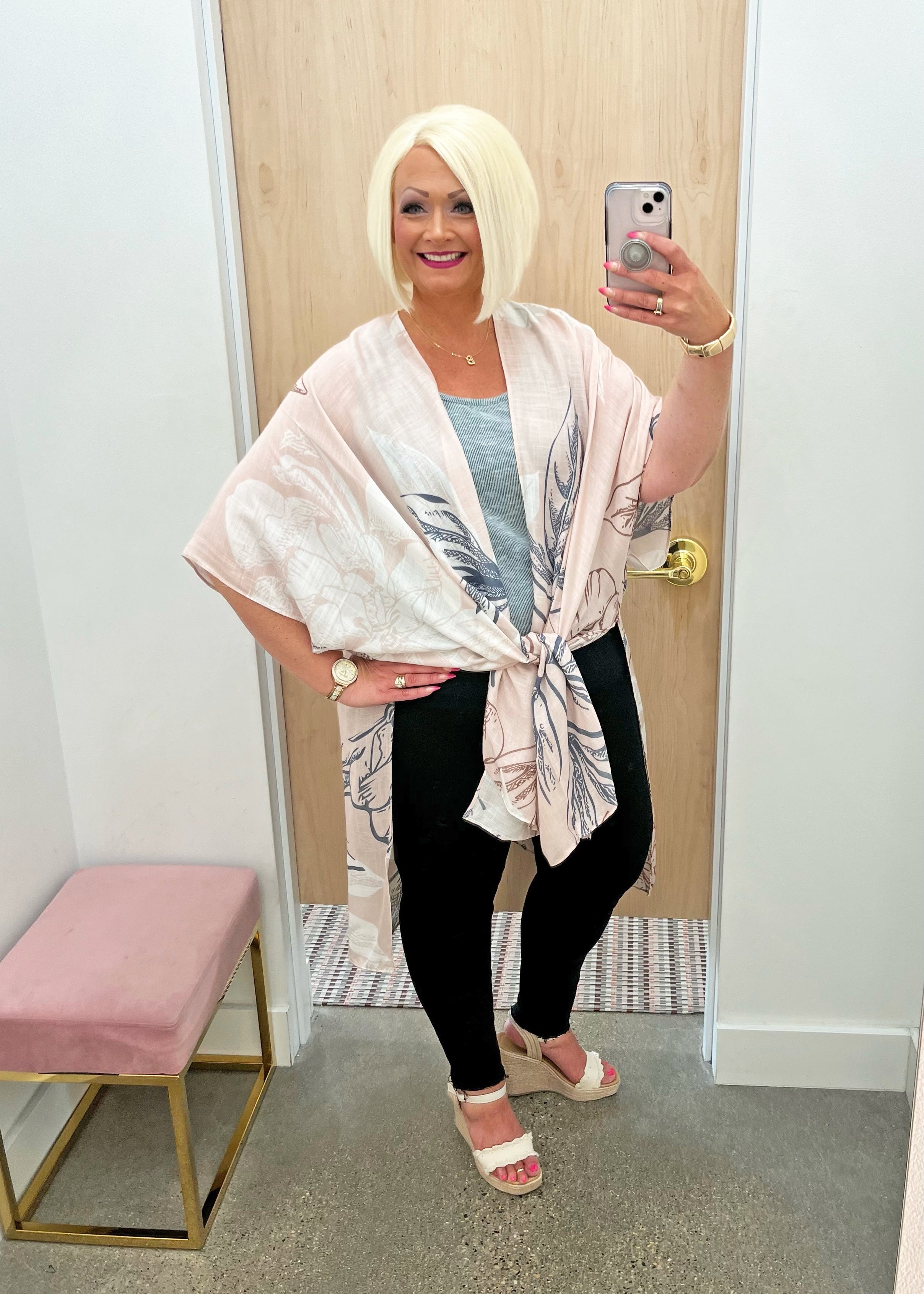 Beige Floral Kimono