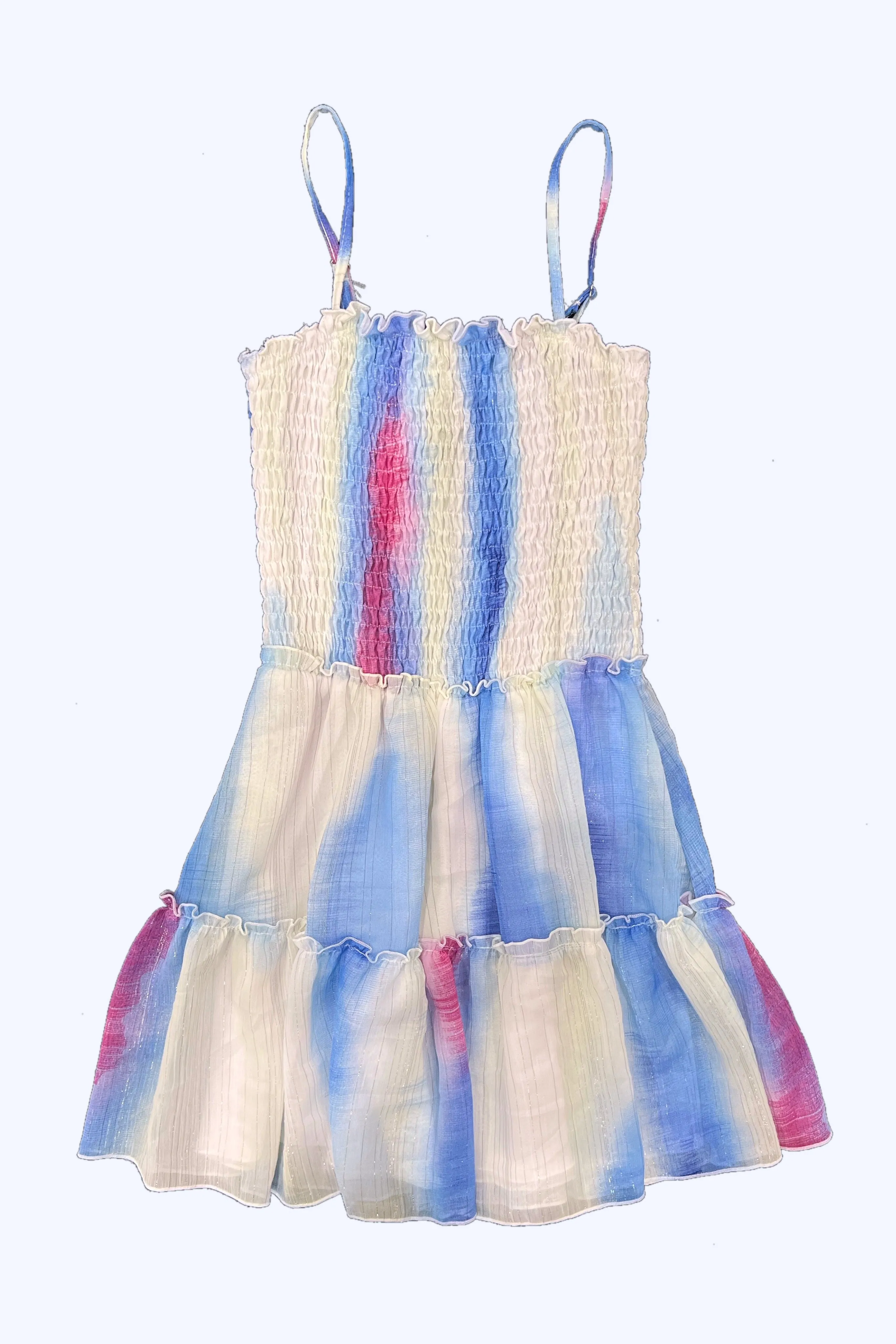 Blue Tie Dye Shimmer Chiffon Flowy Dress