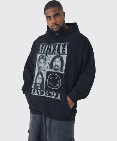 boohooMAN Mens Plus Oversized Nirvana License Print Hoodie