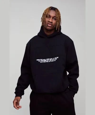 boohooMAN Mens Tall Oversized MMXIII Embossed Hoodie