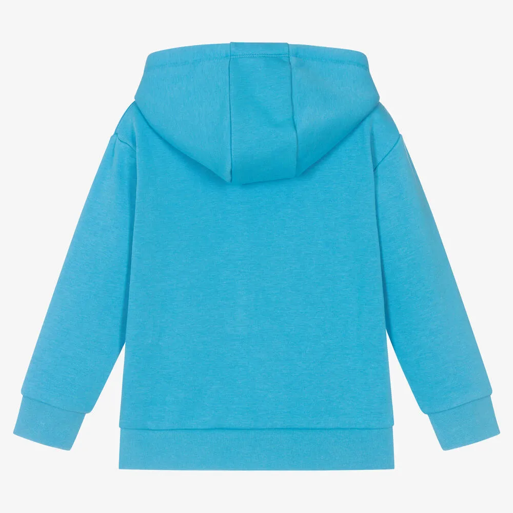 Boys Blue Cotton Logo Zip-Up Hoodie