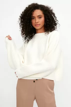 Carded Wool Cropped Kimono Sweater in Candor