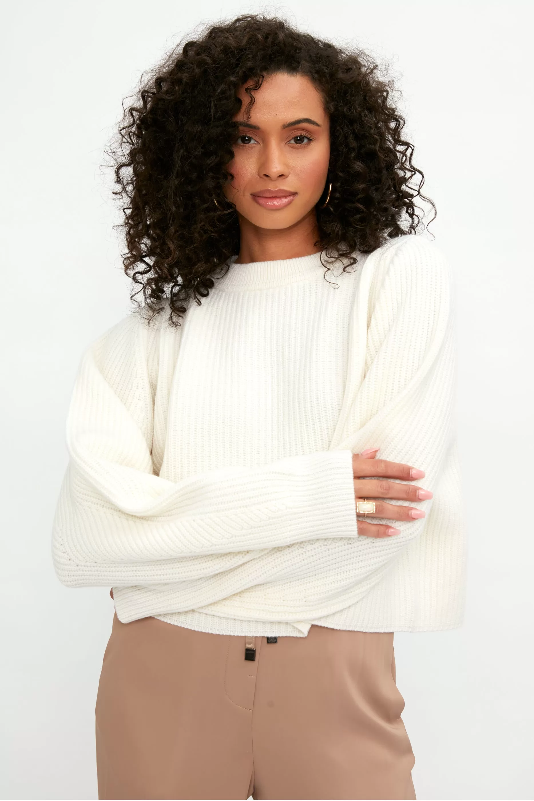 Carded Wool Cropped Kimono Sweater in Candor