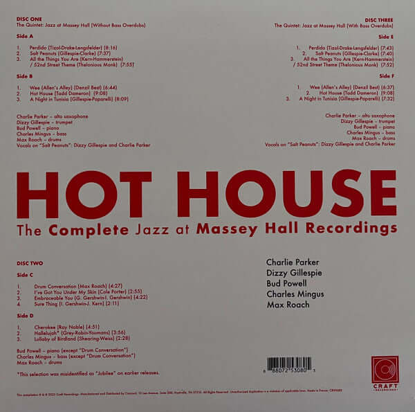 Charlie Parker, Dizzy Gillespie, Bud Powell, Charles Mingus, Max Roach ~ Hot House (The Complete Jazz At Massey Hall Recordings)