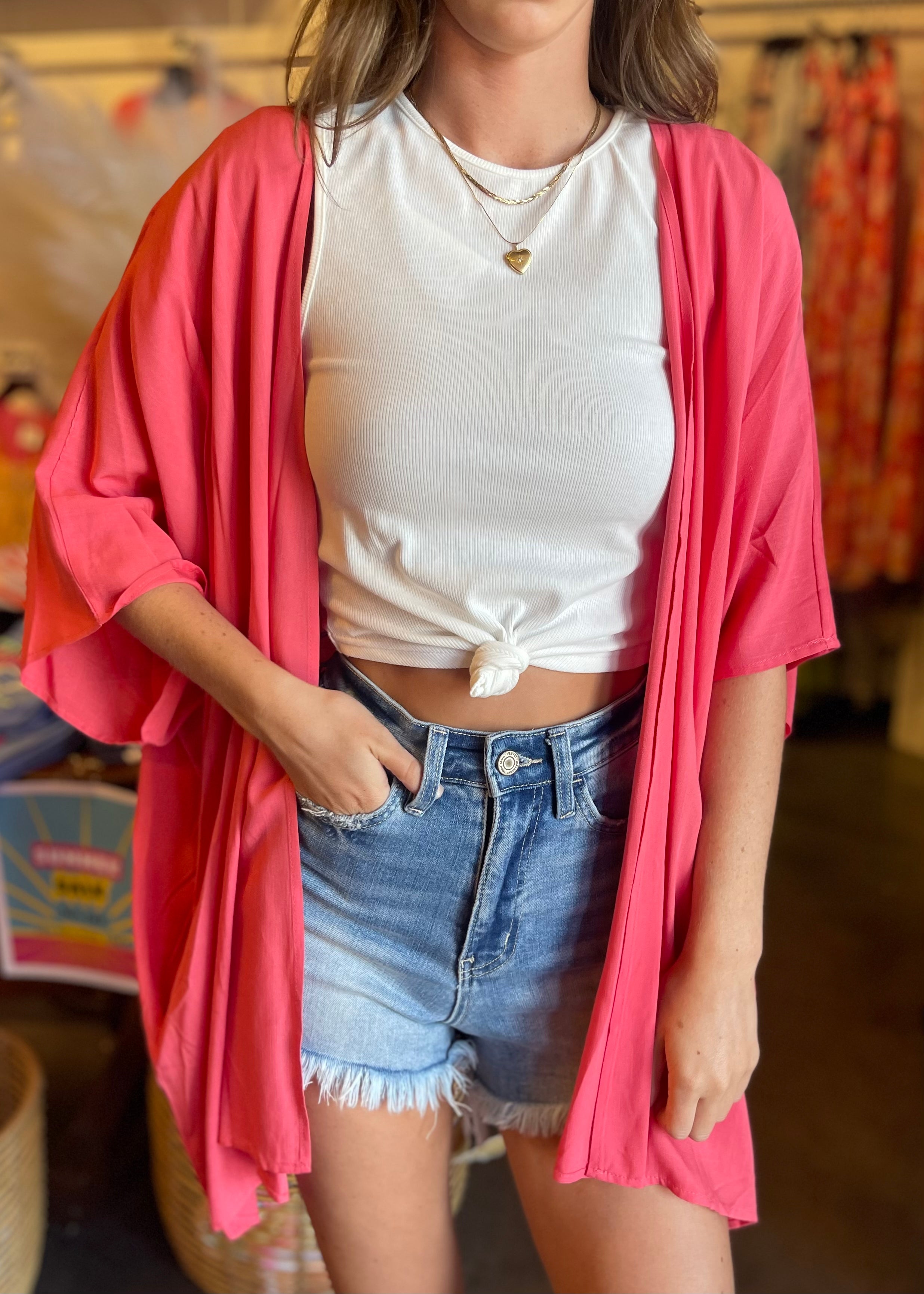 Covered In Sun Rays Kimono | Coral