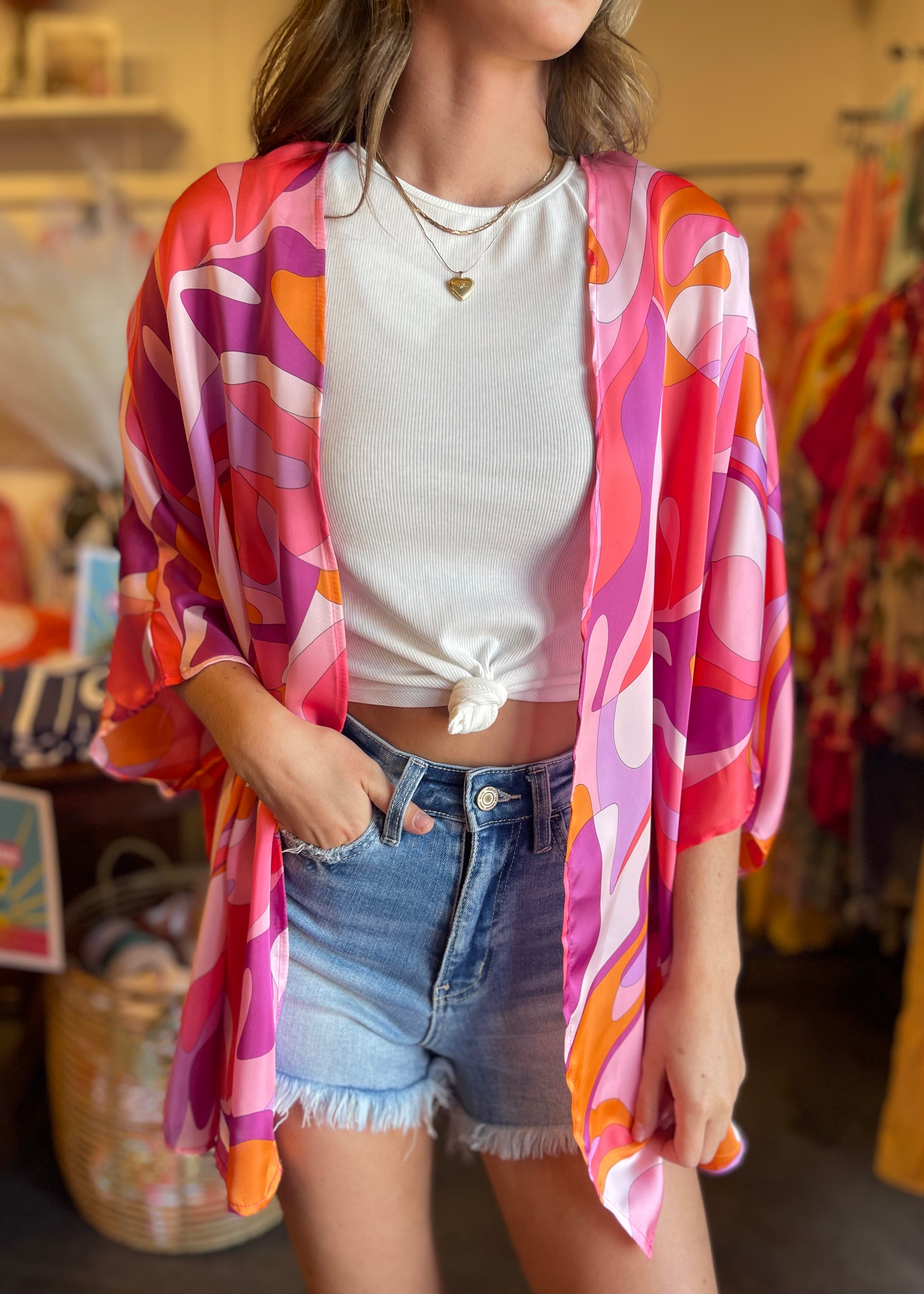 Dolman Sleeve Katy Kimono | Pink Multi