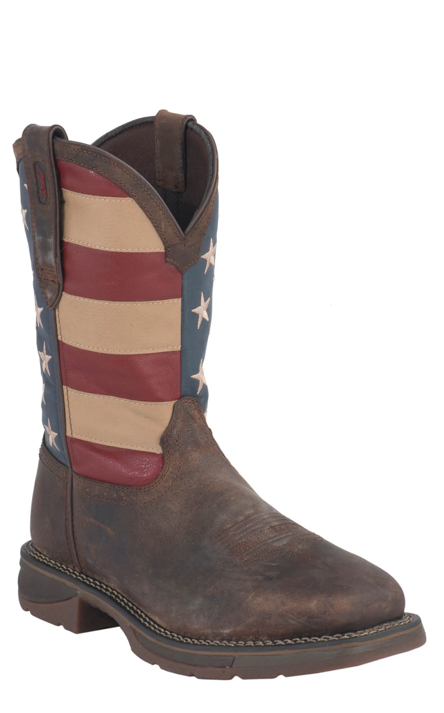 Durango Men's Rebel Distressed Brown and American Flag Square Steel Toe Work Boot