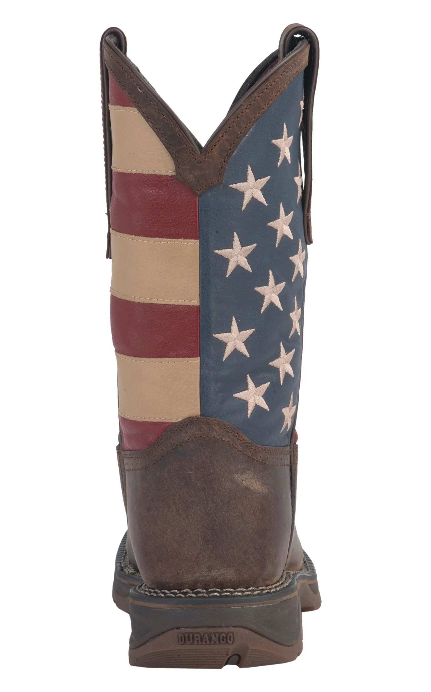 Durango Men's Rebel Distressed Brown and American Flag Square Steel Toe Work Boot