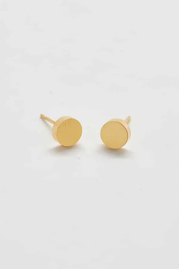 Gold Round Flat Stud Earrings