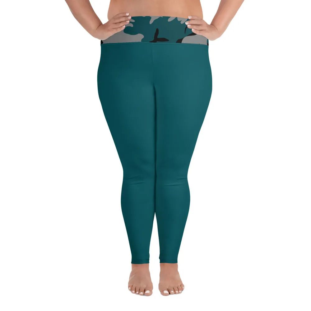 Gray, Teal and Black Camouflage Plus Size Leggings