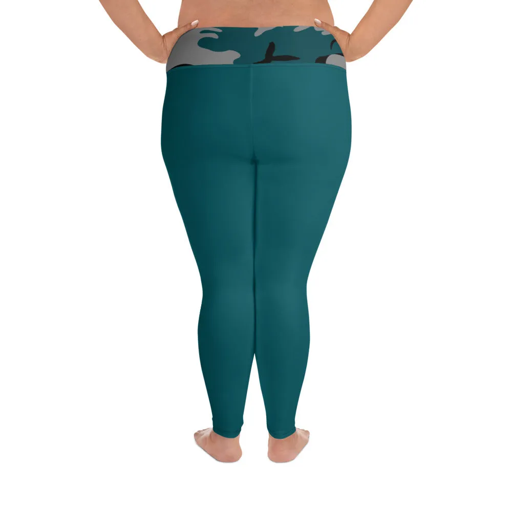 Gray, Teal and Black Camouflage Plus Size Leggings