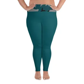 Gray, Teal and Black Camouflage Plus Size Leggings