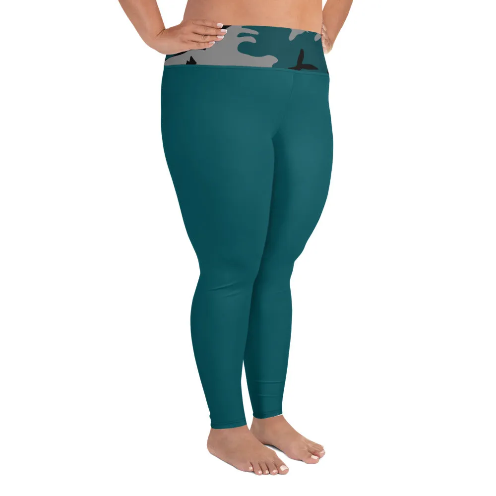 Gray, Teal and Black Camouflage Plus Size Leggings