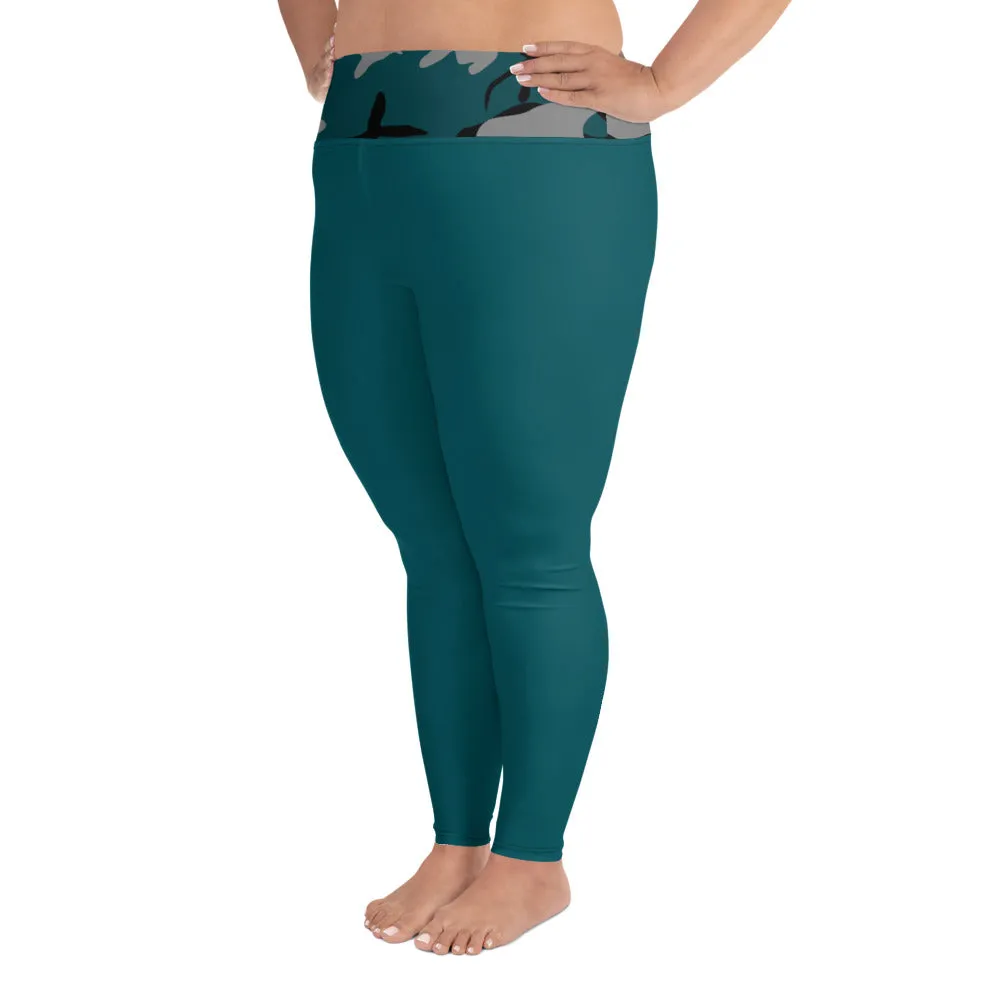 Gray, Teal and Black Camouflage Plus Size Leggings