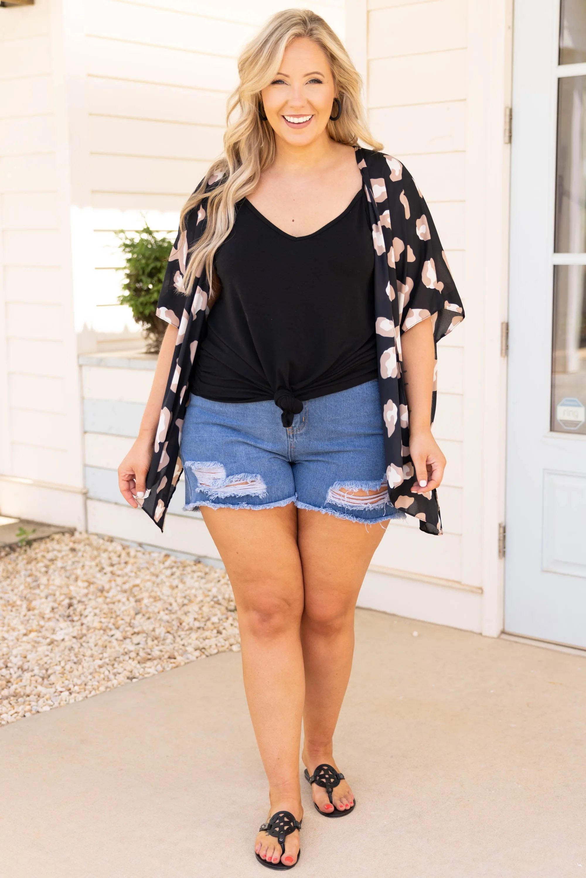 Island Breeze Kimono, Black-Mocha Leopard