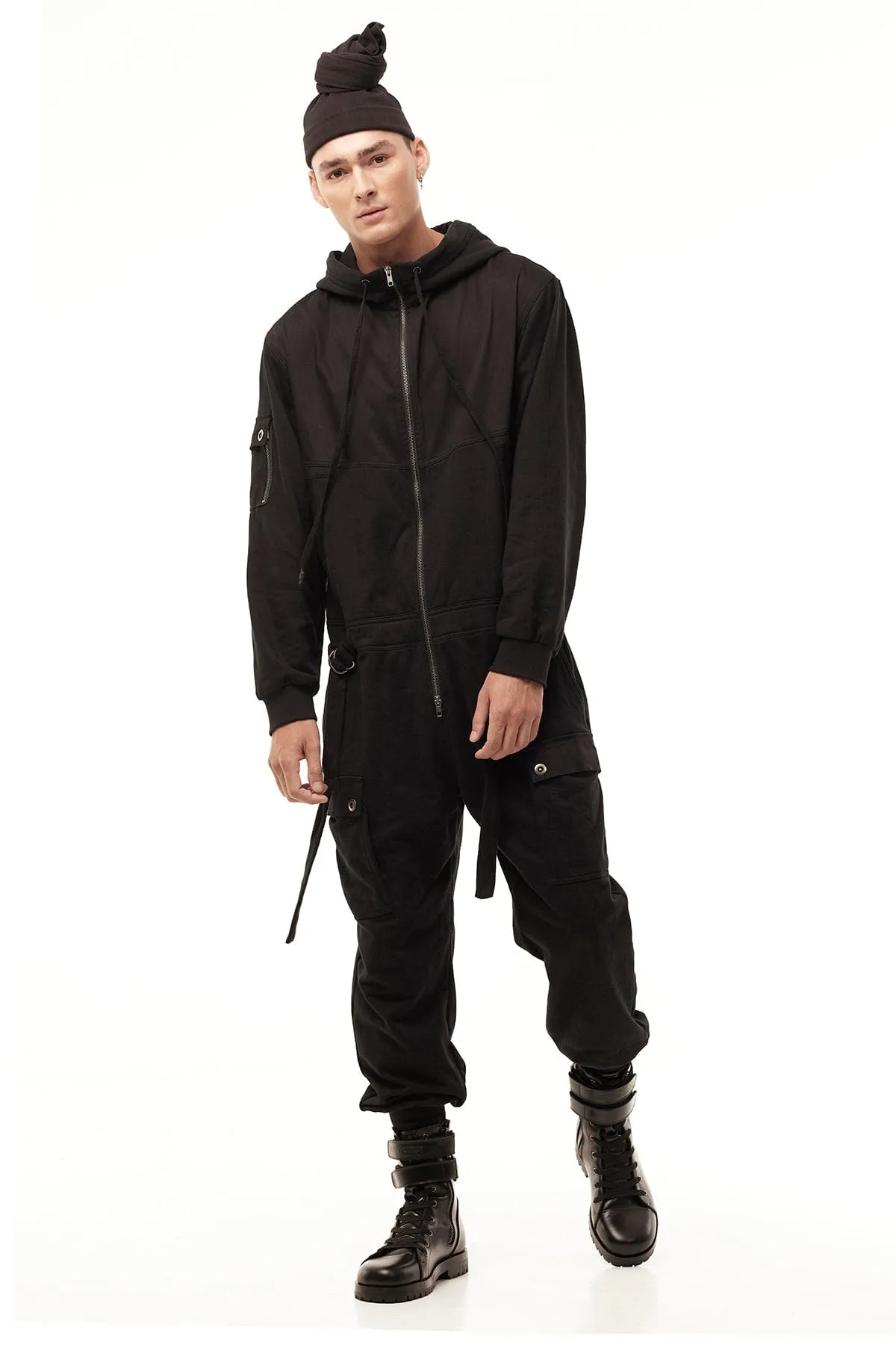 JUMPSUIT HOODIE IN BLACK