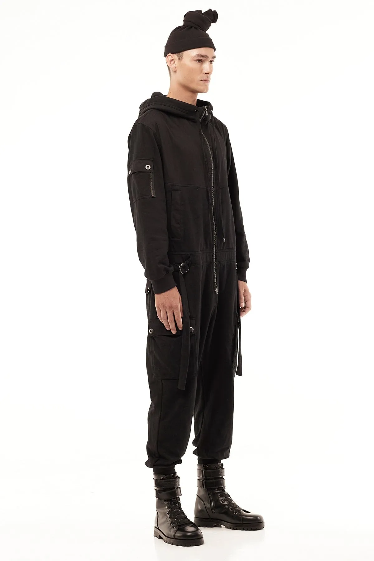 JUMPSUIT HOODIE IN BLACK