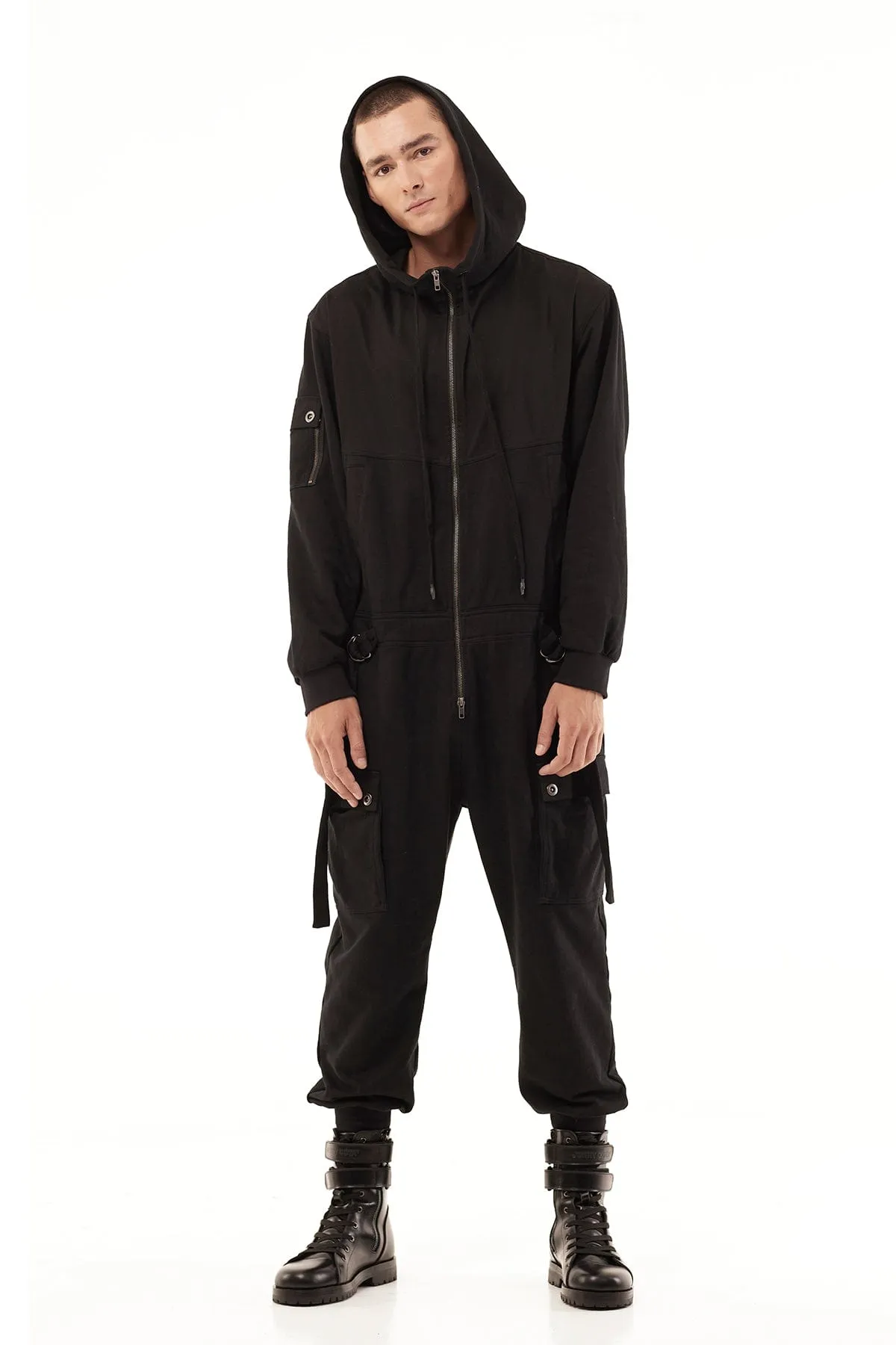 JUMPSUIT HOODIE IN BLACK