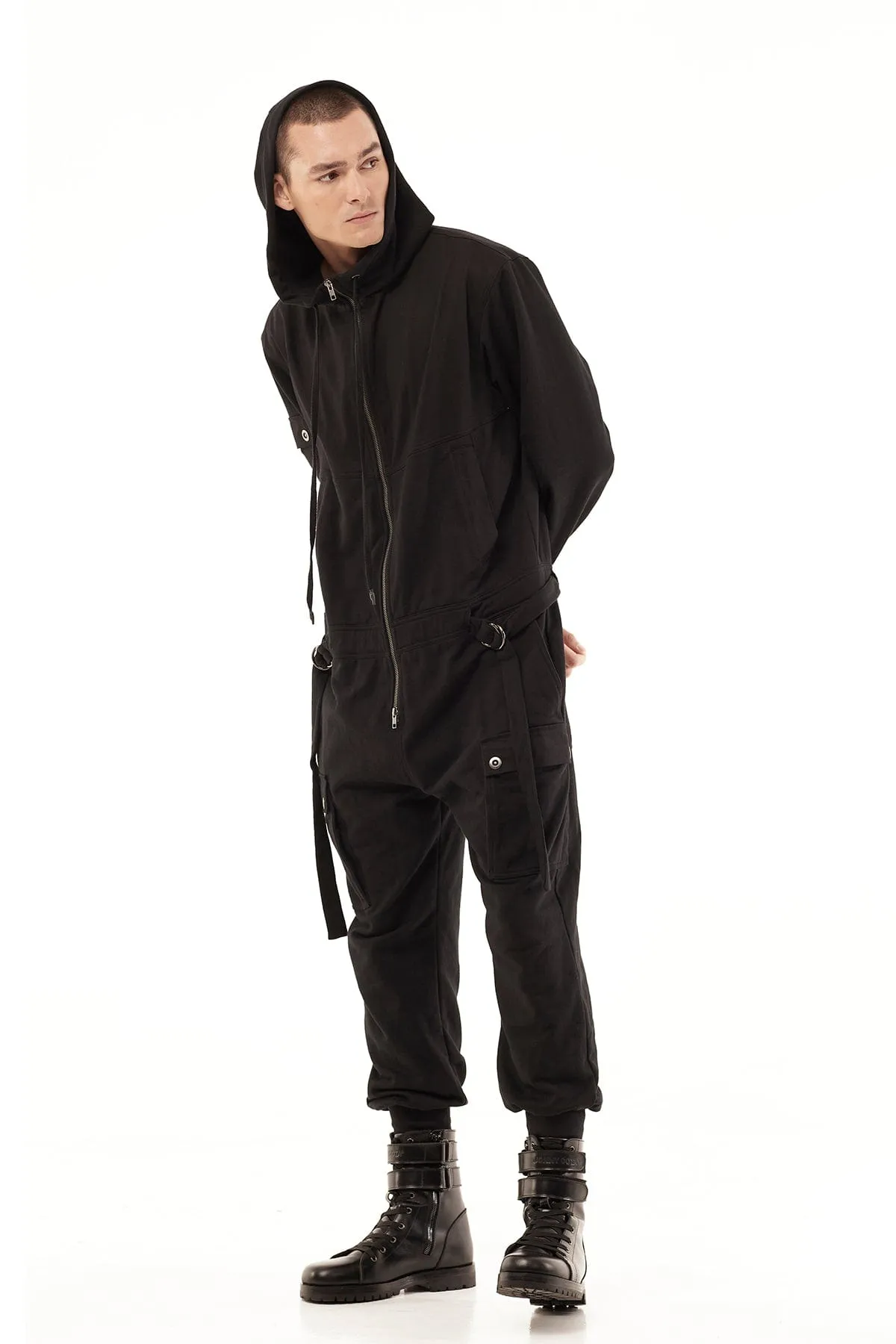 JUMPSUIT HOODIE IN BLACK