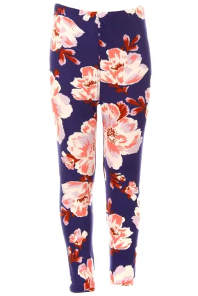 Kid's Big Pink Rose in Purple Pattern Printed Leggings