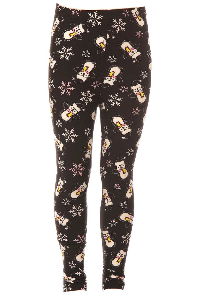 Kid's Penguin Snowman Snowflake Pattern Printed Leggings