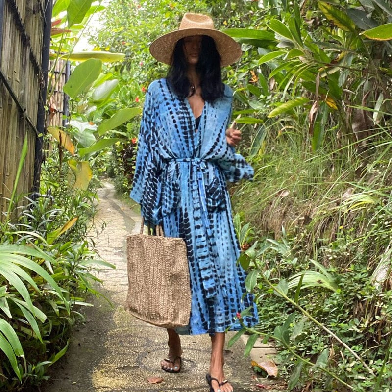 Kimono largo de playa con estampados