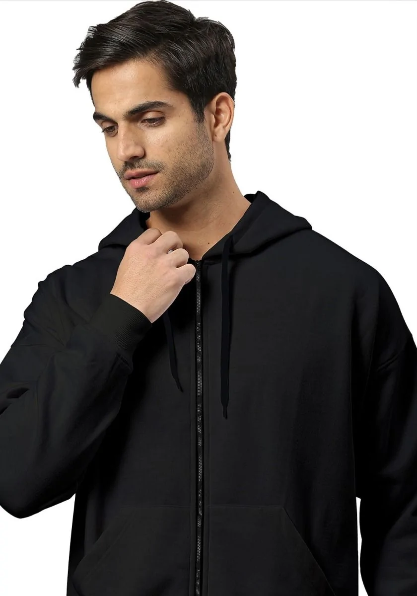 Lite Men Oversized Zipper Hoodie - Black