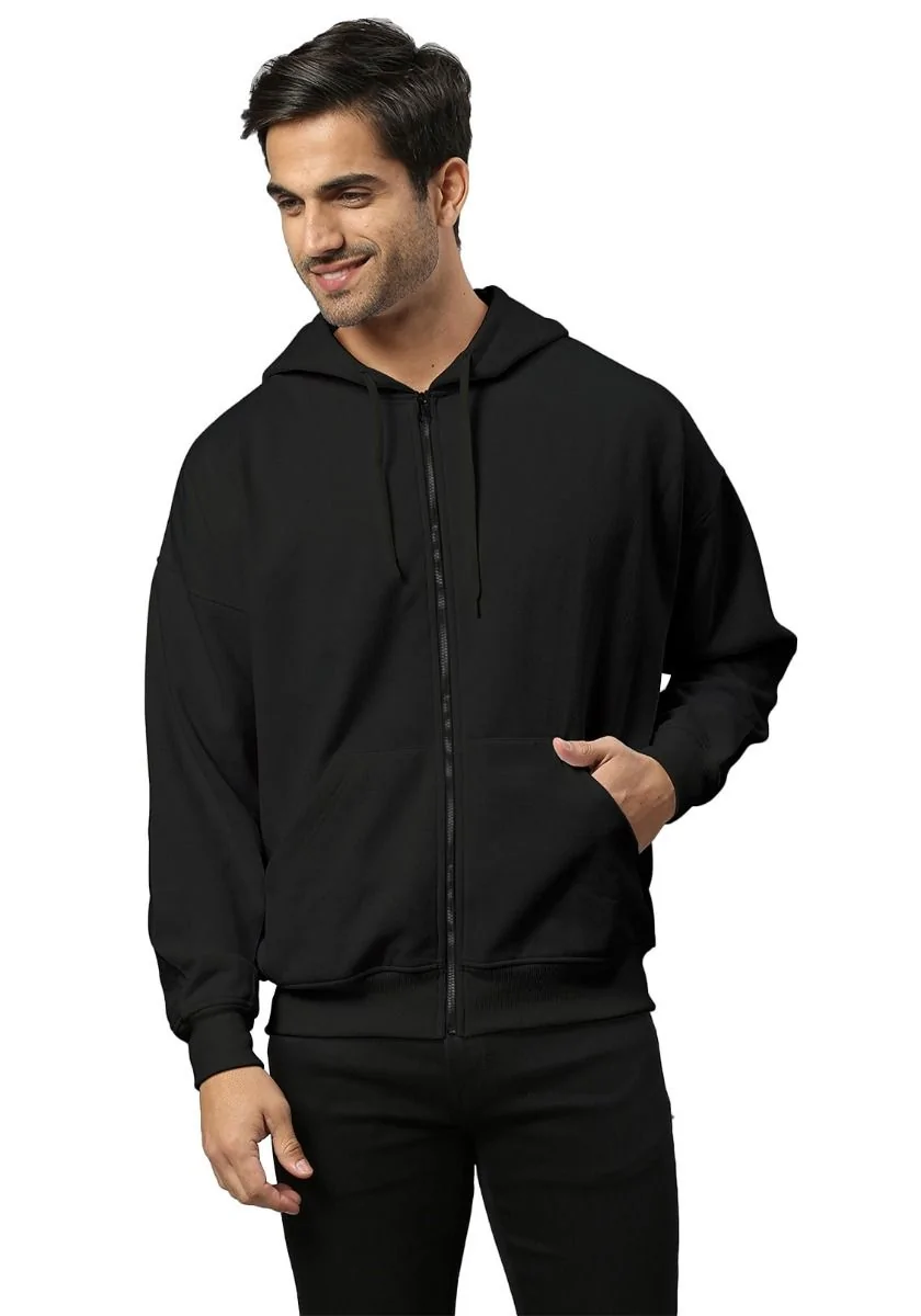 Lite Men Oversized Zipper Hoodie - Black