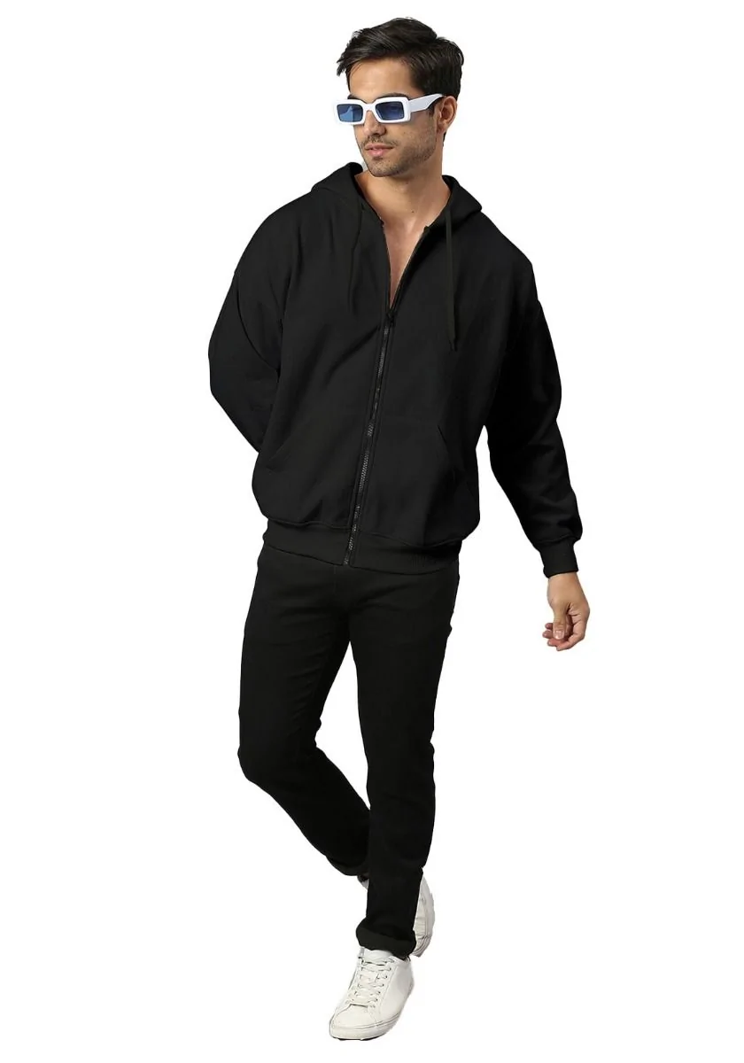 Lite Men Oversized Zipper Hoodie - Black