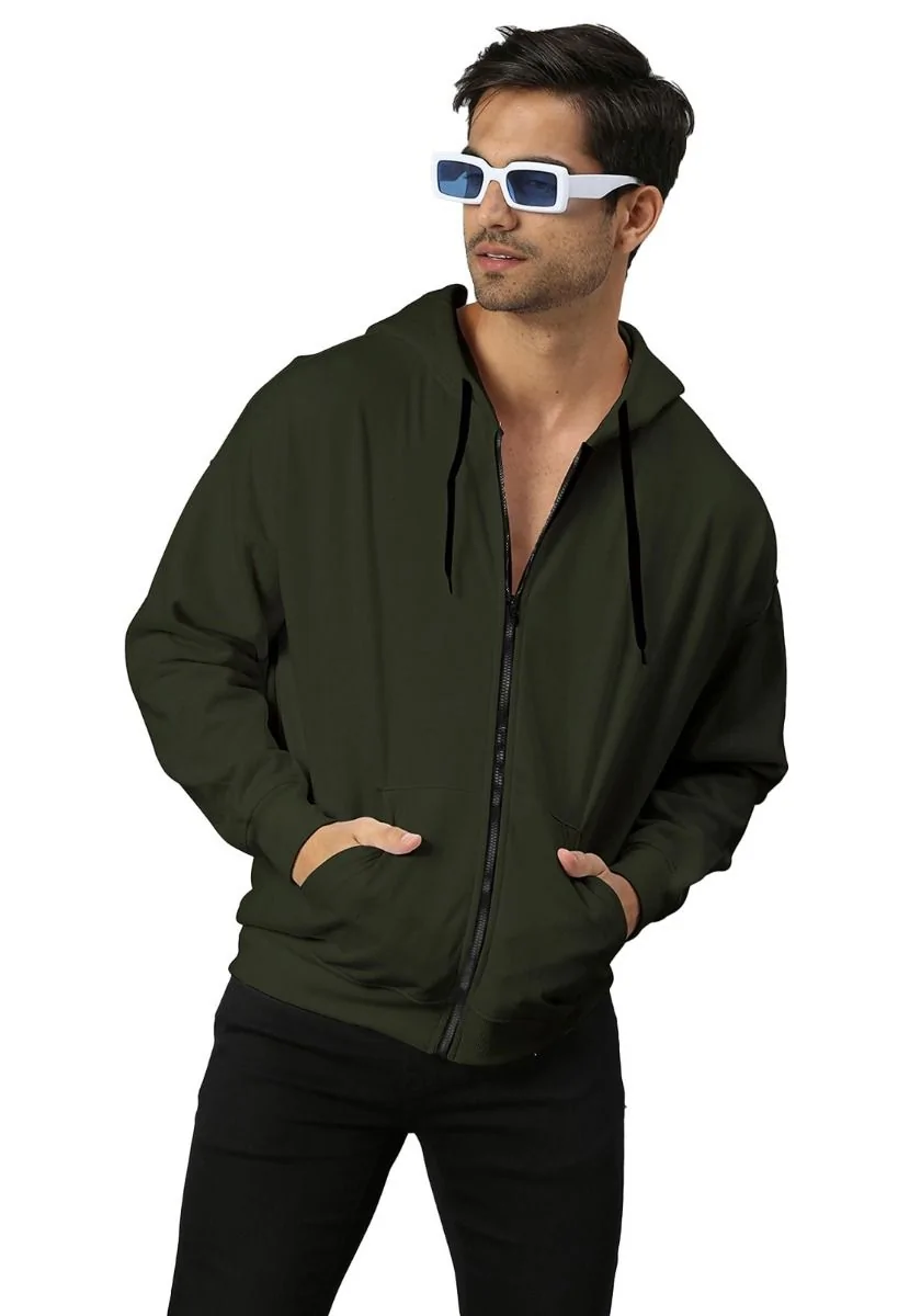 Lite Men Oversized Zipper Hoodie - Olive