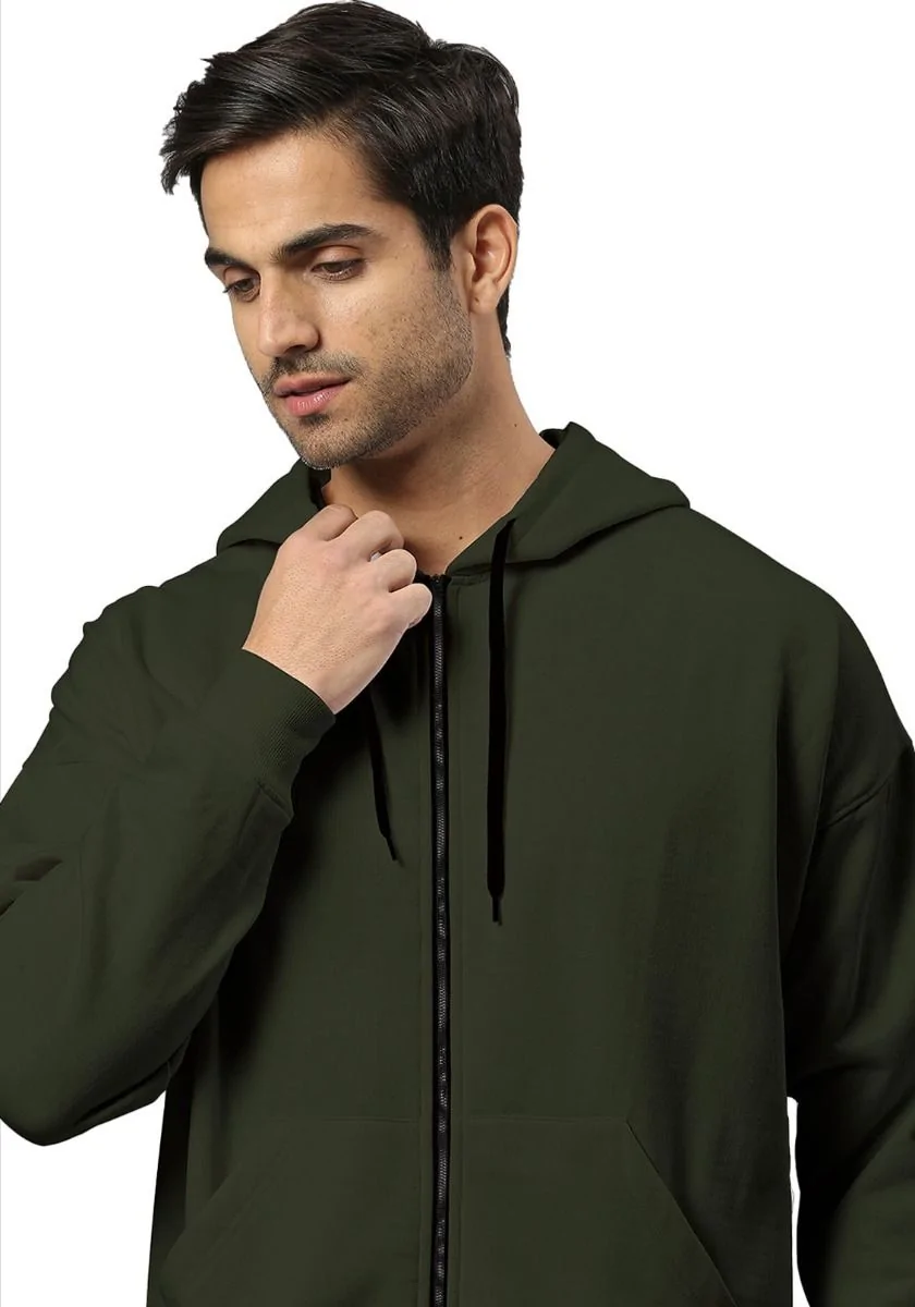 Lite Men Oversized Zipper Hoodie - Olive