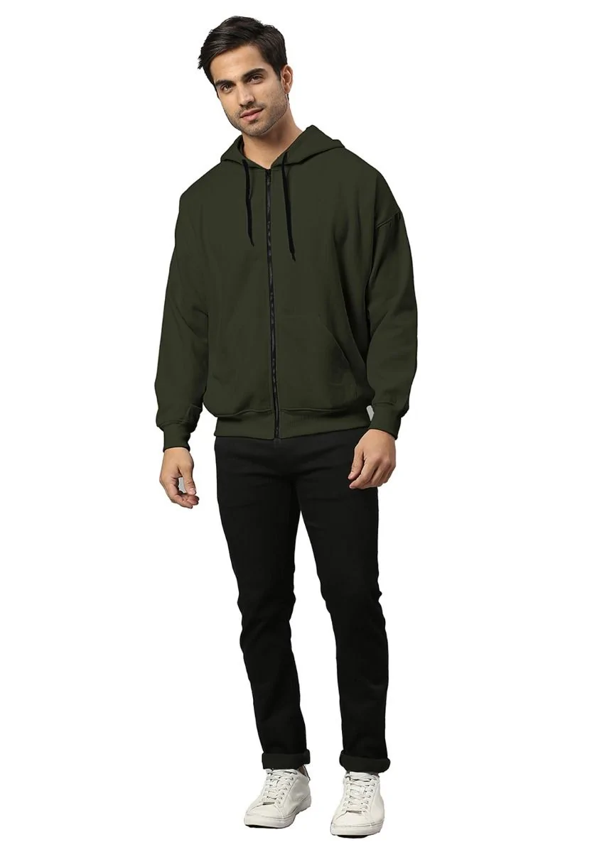 Lite Men Oversized Zipper Hoodie - Olive