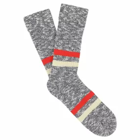 Melange Stripes Socks - Navy / Orange / Ecru