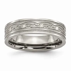 Men's Wedding Band-Titanium Flat Laser Etched Celtic Knot 6mm Polished Band-UDINC0378