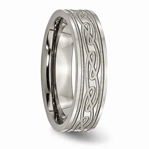 Men's Wedding Band-Titanium Flat Laser Etched Celtic Knot 6mm Polished Band-UDINC0378