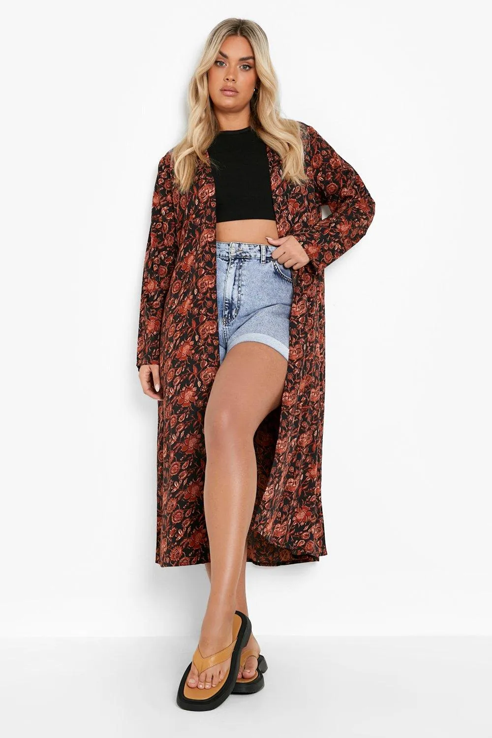 Plus Paisley Long Sleeve Maxi Kimono