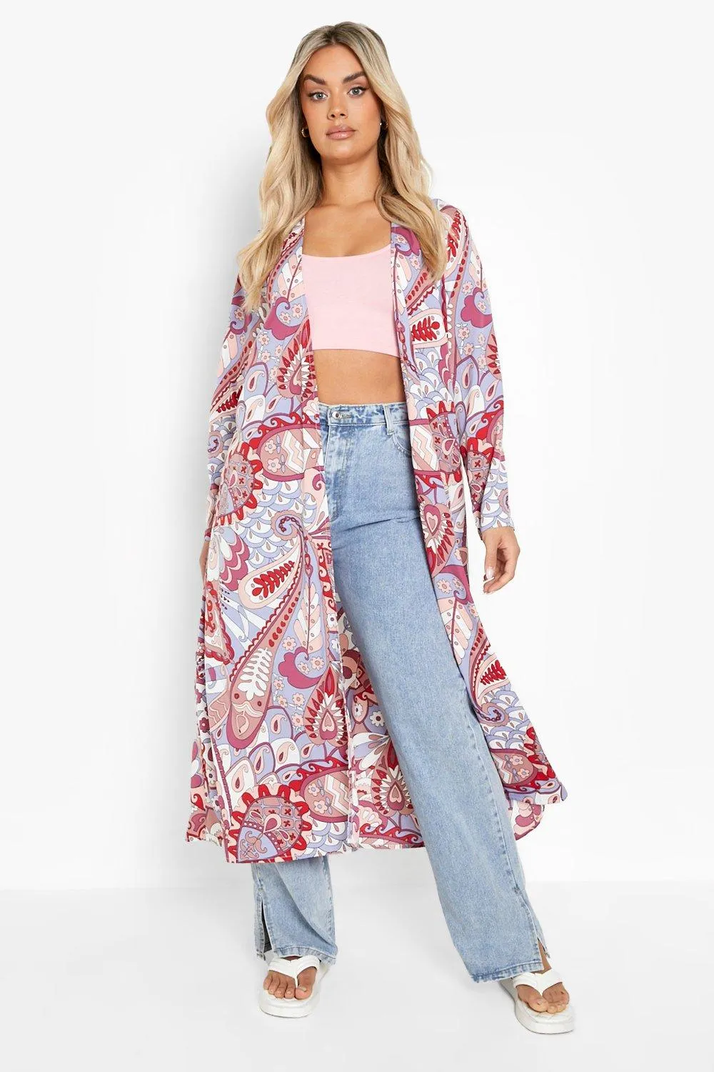 Plus Woven Abstract Longline Kimono