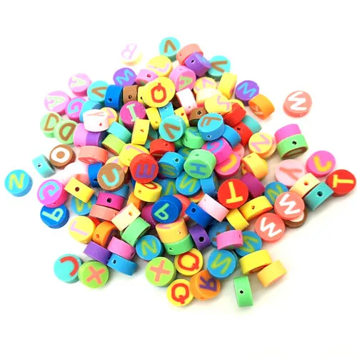 Polymer Clay Beads, Handmade, Flat, Round, Alphabet, Letters A-Z, Assorted, 10mm