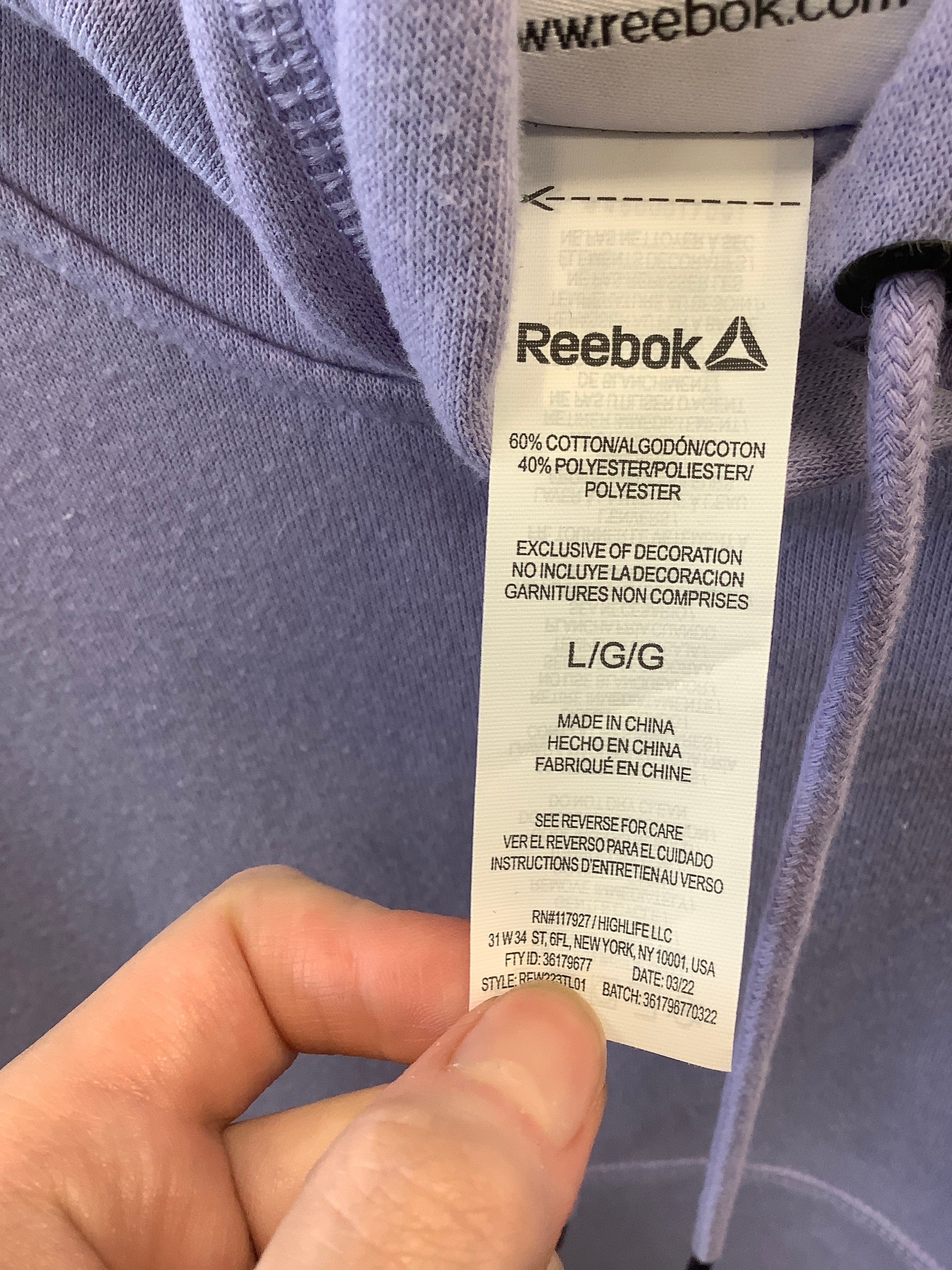 Purple Athletic Sweatshirt Hoodie Reebok, Size L